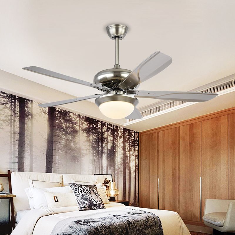 4 Grey Blades Living Room Fan Lighting Fixture Modern Metal 50" Wide LED Silver Semi Flush Mounted Lamp