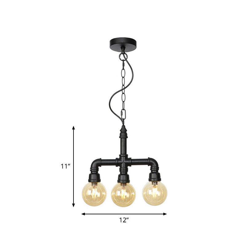 Ball Bernstein Glas Anhänger Leicht Industrial 3/4 Lichter Restaurant LED Deckenkronleuchter in Schwarz mit Pfeifenarm