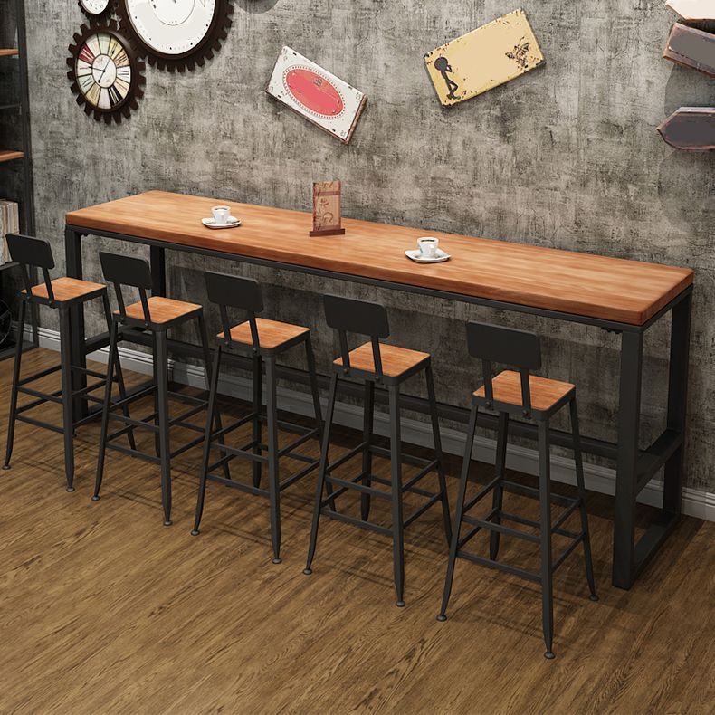 Pine Wood Bar Dining Table Industrial Rectangle Bar Table with Trestle Pedestal for Cafe