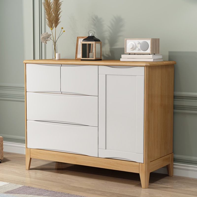 Modern 16.53" Wide Accent Chest with 1/2 Doors Rubberwood Brown Chest with 4 Drawers