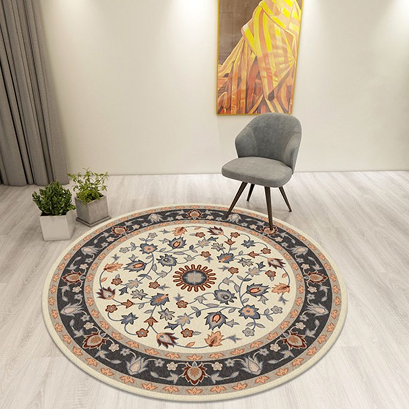 Tapis d'intérieur traditionnel multicolore rond Tapis floral polyester