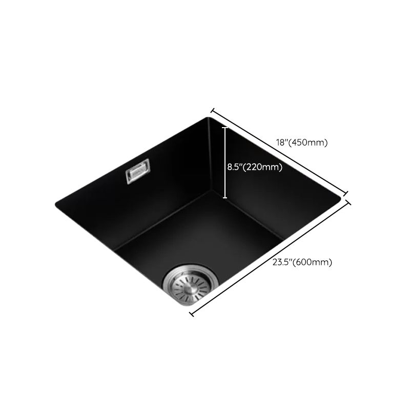 Black Quartz Kitchen Sink Contemporary Single Bowl Sink with Basket Strainer