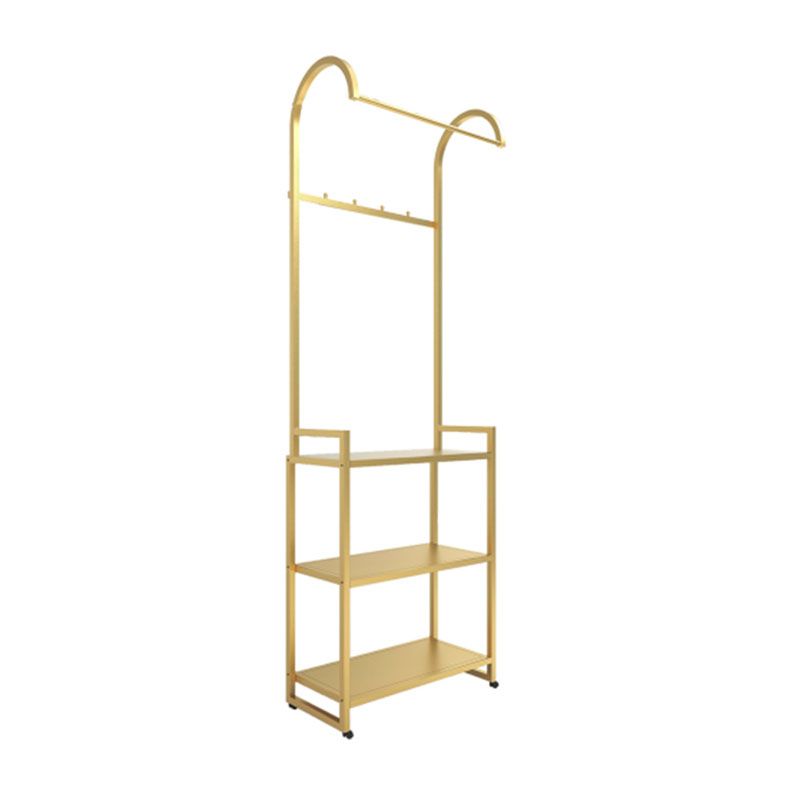 Luxurious Metallic Coat Hanger Free Standing Multilayer Shelves Design Coat Rack