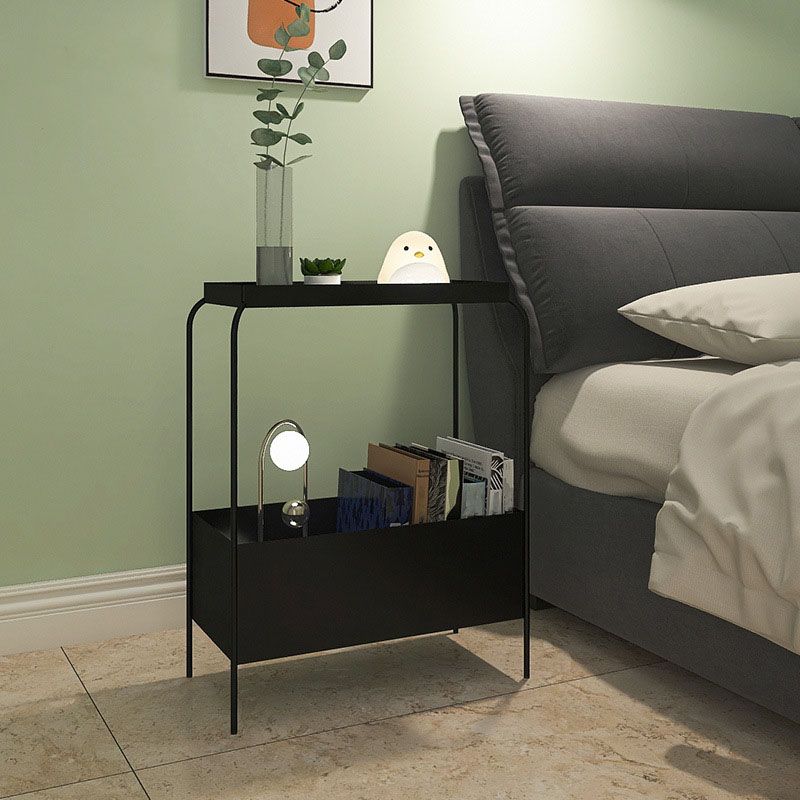 Contemporary Metal Accent Table Nightstand 25.59" Tall Bed Nightstand with 2 Shelves