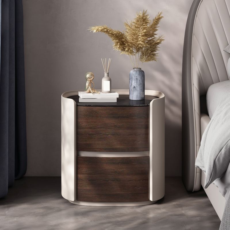 Contemporary Accent Table Nightstand Antique Finish Nightstand with Drawers