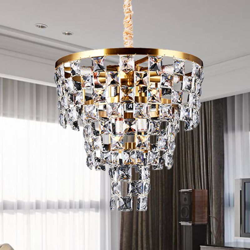 Gold Tapered Chandelier Lighting Postmodern 8/11 Lights K9 Crystal Ceiling Suspension Lamp