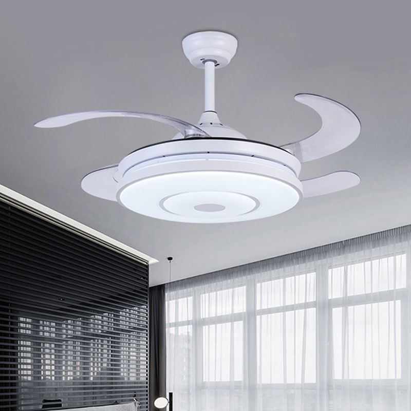 36" Wide Ring Living Room Fan Lamp Contemporary Acrylic LED White Semi Flush Mount Light with 4 Blades, Remote/Wall Control/Remote and Wall Control