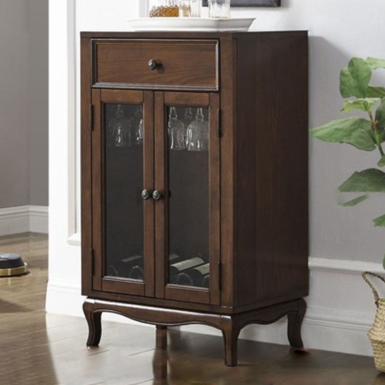 Traditional Rubberwood Display Stand Glass Doors Storage Cabinet for Dining Room