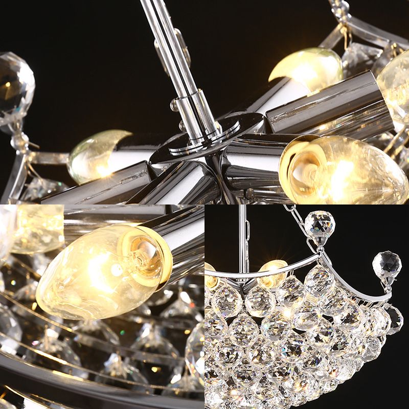 Chrom Dome Chandelier Light Contemporary 12 Lights Facet Crystal Ball Plafond Light for Dining Room