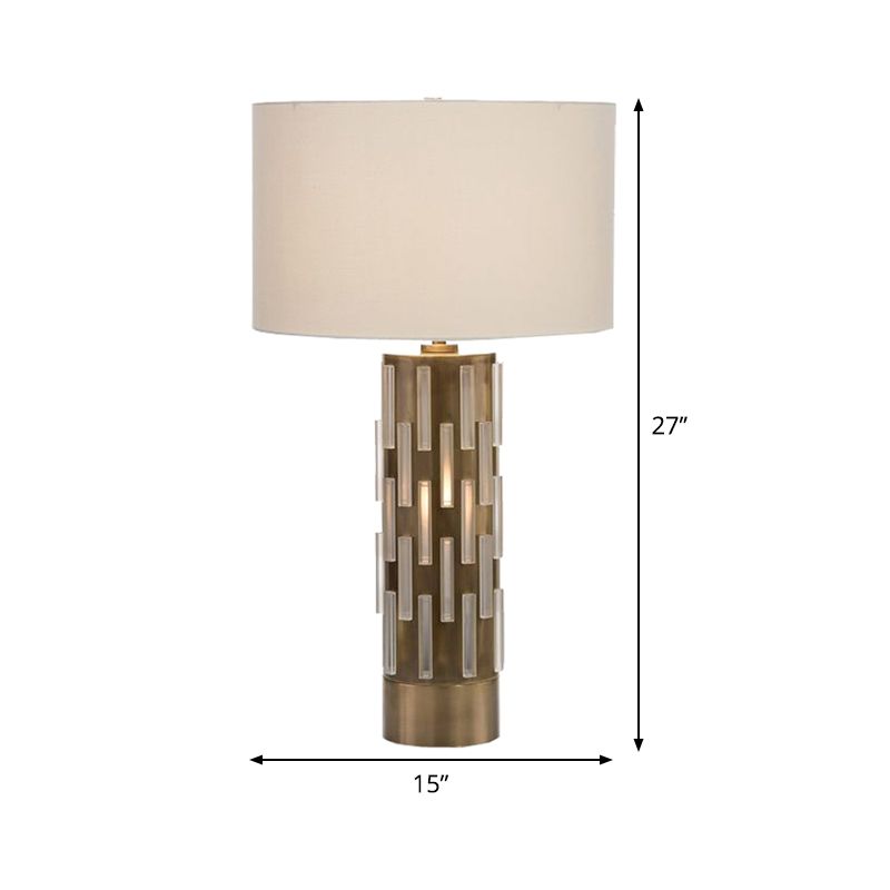 1-Bulb Living Room Night Light Modernist White Metal Table Lamp with Drum Fabric Shade