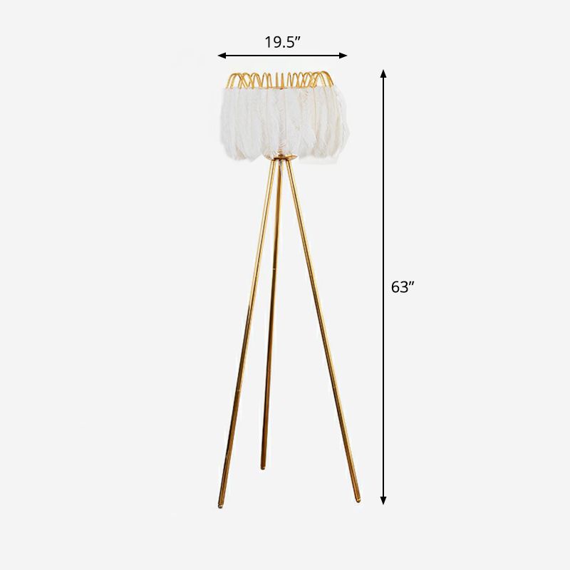 Feather Fringe Floor Standing Light Postmodern 1 Bulb Tripod Floor Lighting for Living Room