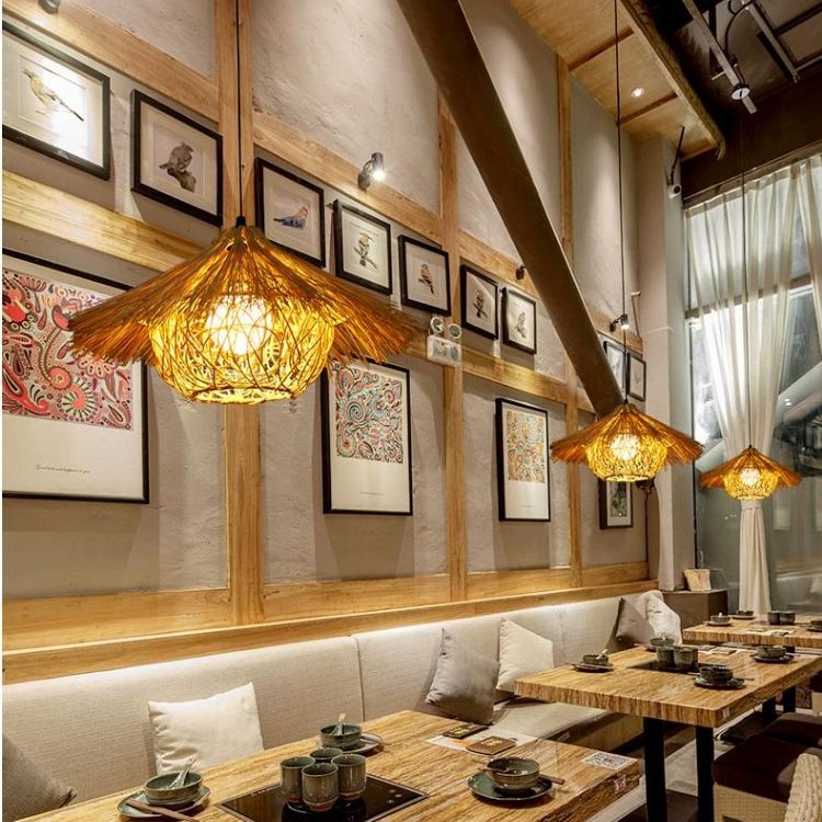 Apparecchio di illuminazione a sospensione contemporanea per il nido rattan ristorante appeso a soffitto in beige