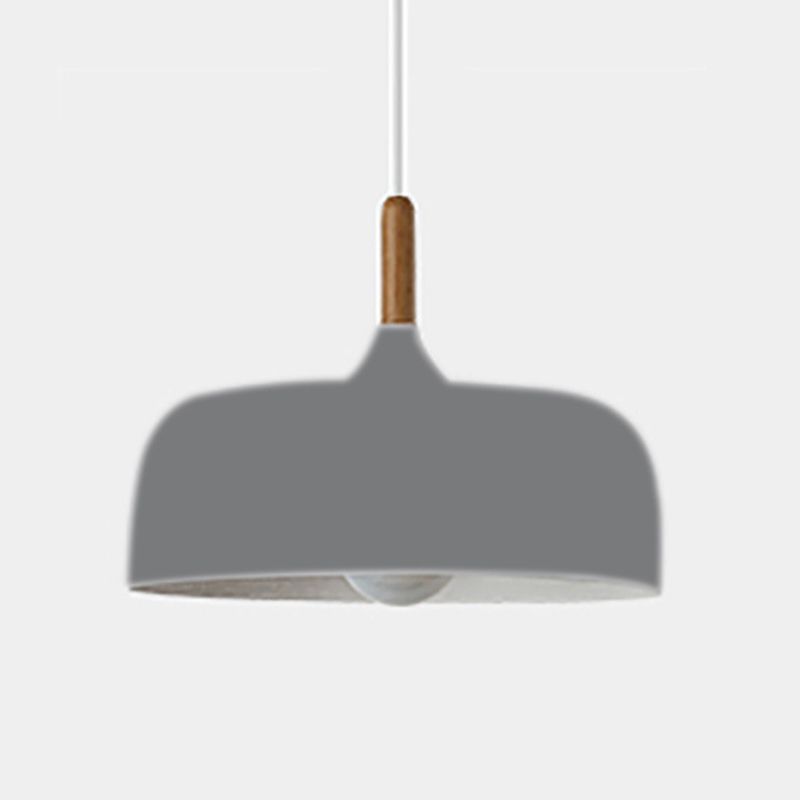 Aluminum Round Hanging Light Minimalist 1 Head Pendant Lighting with Wood Tip for Restaurant