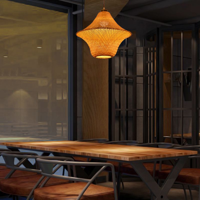 Hand Made Bamboo Lantern Pendant Light Asian Single Bulb Hanging Lamp for Restaurant