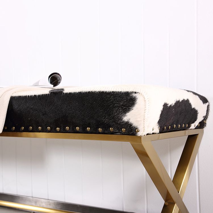 Glam Upholstered Bedroom Bench, Foam Filled Seating Bench with Metal Legs