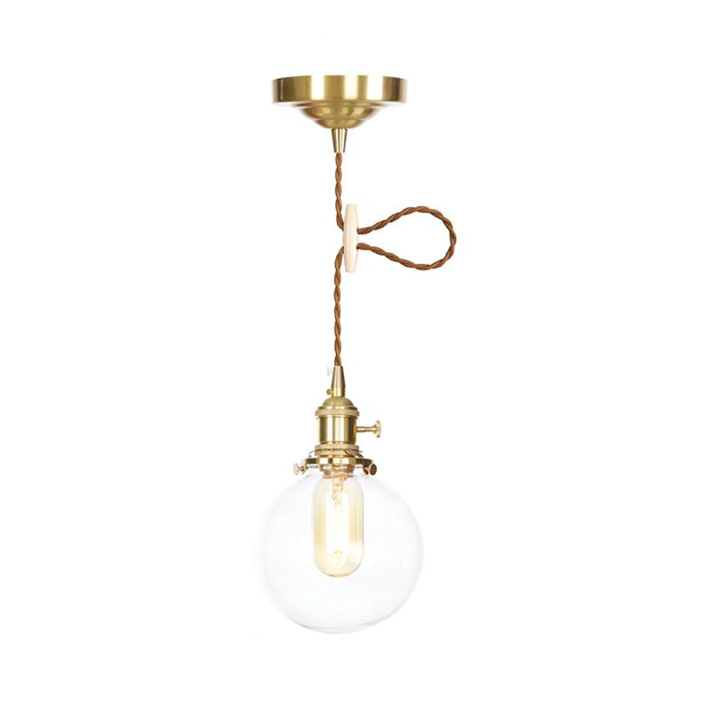 Clear Glass Orb Pendant Lighting with Adjustable Cord Vintage Industrial Single Hanging Light