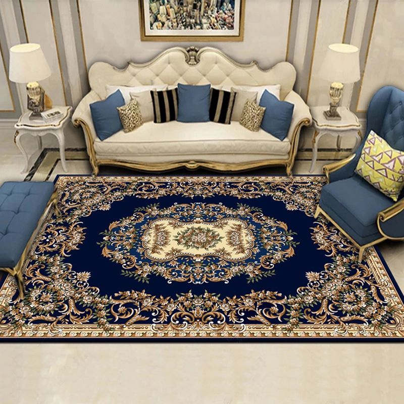 Traditional Rug Retro Medallion Print Carpet Polyester Stain Resistant Area Rug for Living Room