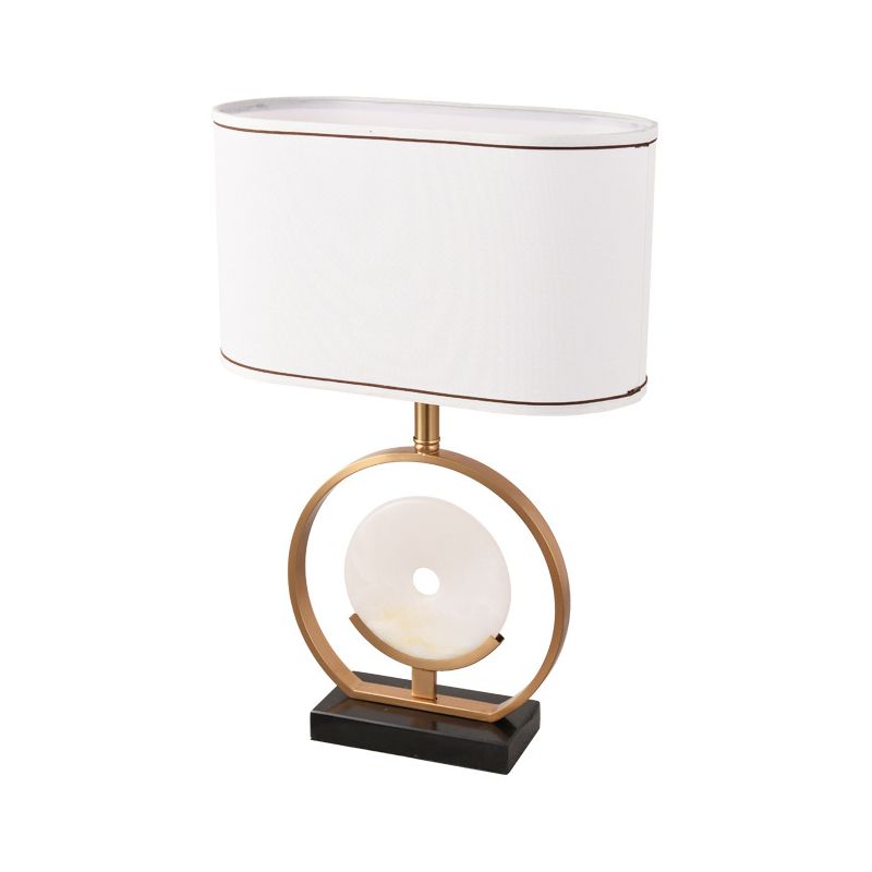 Ellipse Nightstand Light Modern Fabric 1 Light White Table Lamp with Faux Jade Decor