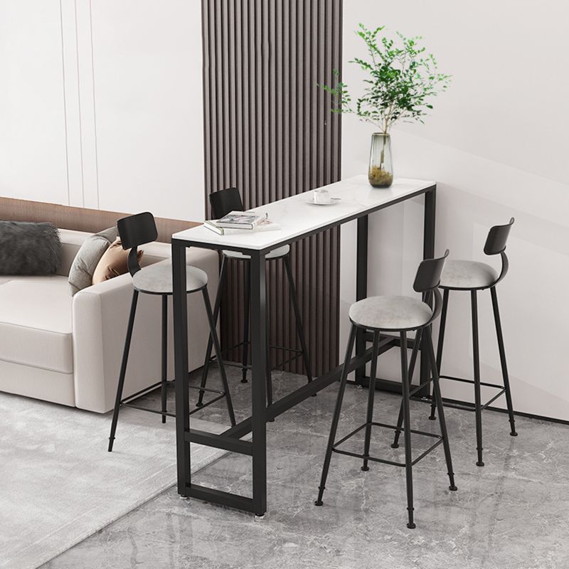 Rectangle Stone Top Bar-height Table Modern Pub Table with Metal Frame