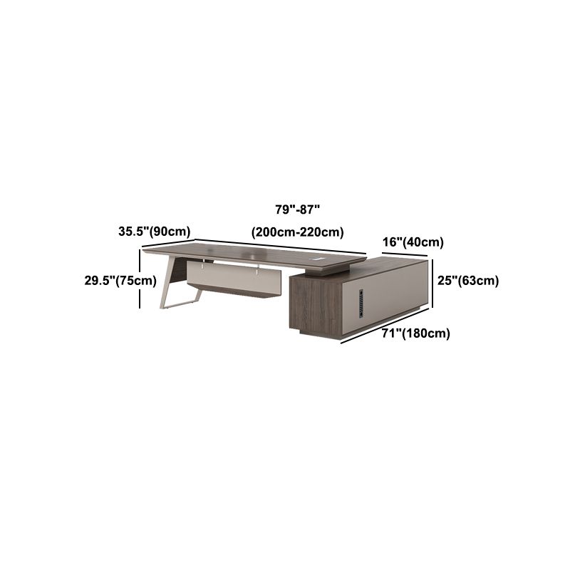 Contemporary Office Desk L-Shape Executive Desk with File Cabinet