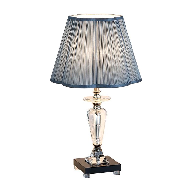 Blue 1 Light Night Table Lighting Traditional Fabric Floral Trim Shade Reading Lamp with Crystal Urn Base