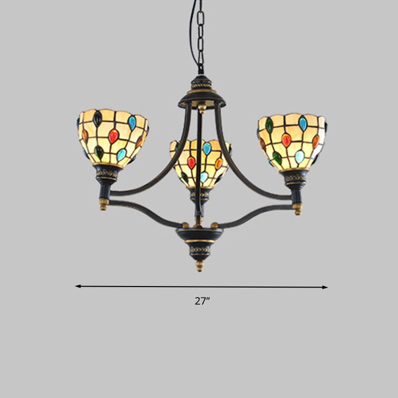 Éclairage de lustre perlé Tiffany Style Treated Verre 3/6/8 LUMIRES PENDANT DE PLAFIER NOIR ET OR