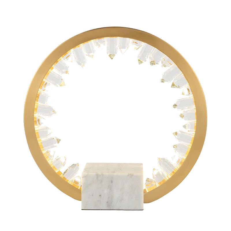 Minimalist Hoop Night Lamp Crystal Icicle LED Table Lighting in Gold wit h Marble Base