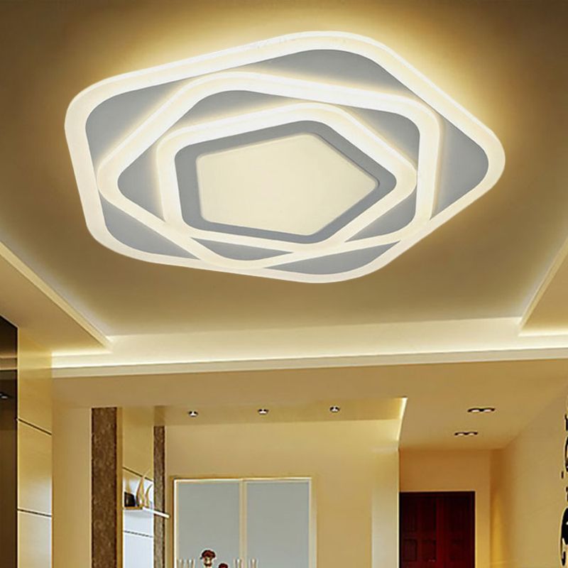 Pentagon Living Room Flush Mount Ceiling Light Acrylic Modern Contemporary Ceiling Light Fixture in White