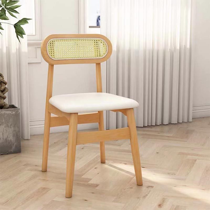 Rattan Dining Chairs Open Back Dining Side Furniture with Wood Legs in Matte Finish