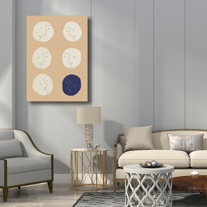 Comics Moon Face Wall Art Decor Minimalist Textured Canvas Print in Beige for Bedroom