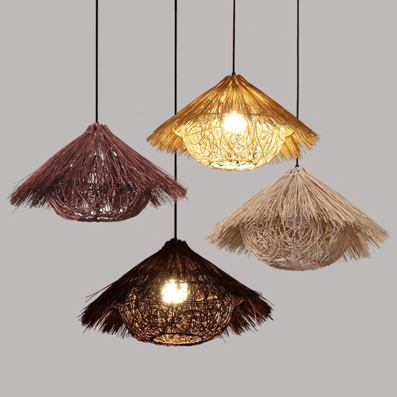 Rattan Bird's Nest Shade Hanging Lights Modern Style 1 Head Hanging Mount Fixture for Restaurant