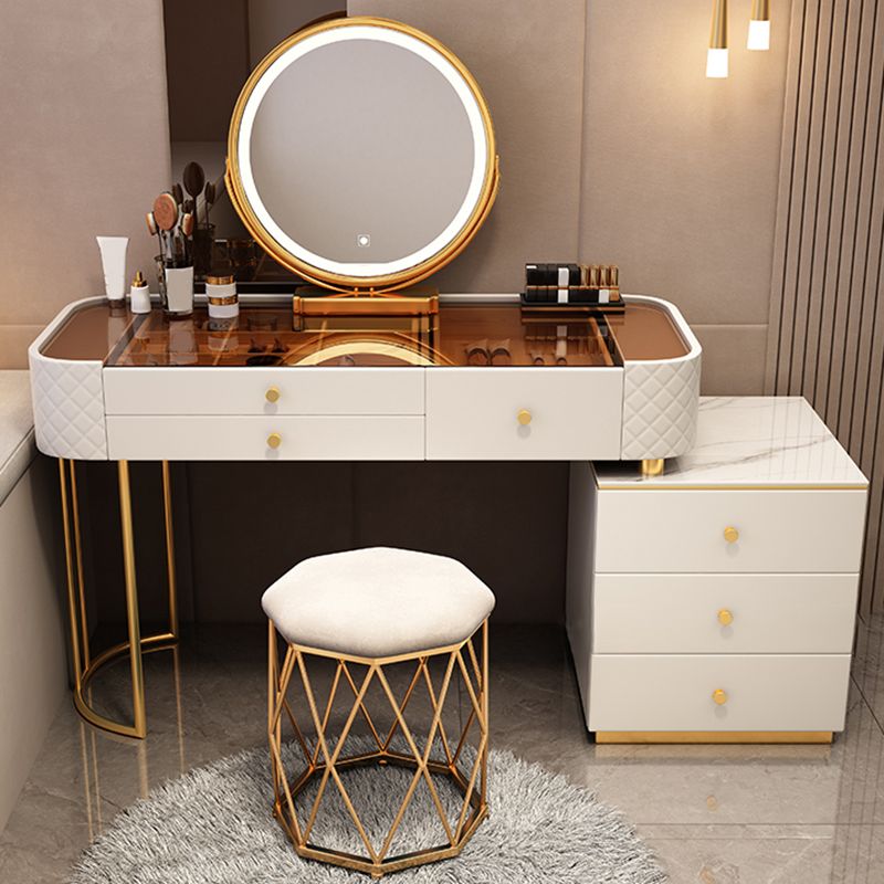 Glam Wooden Makeup Vanity Desk with Drawer, Grey/White Vanity Set