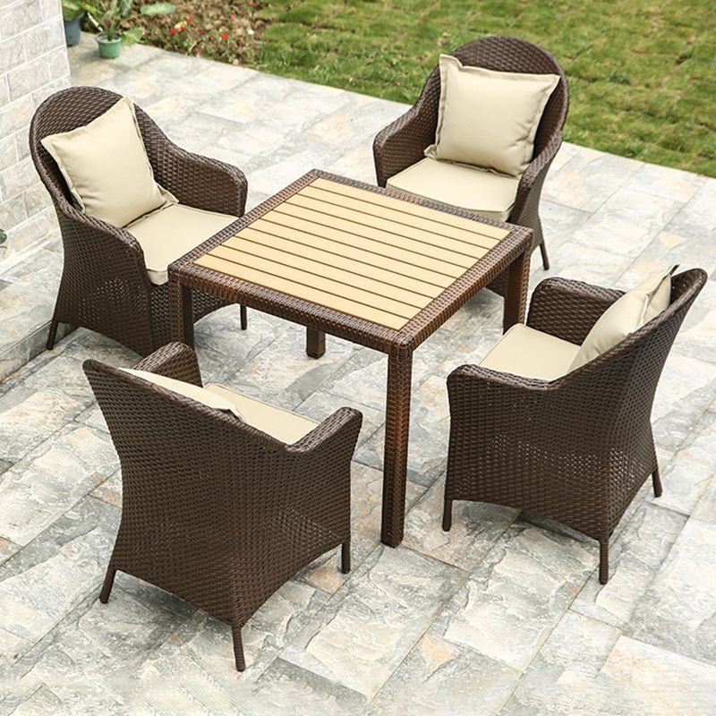 Tropical with Arm Dining Chairs Brown Patio Dining Side Chair