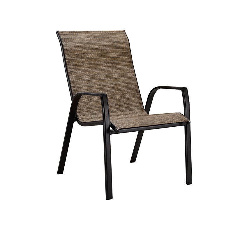 Industrial Brown Patio Dining Side Chair with Steel Base and Fabric Back