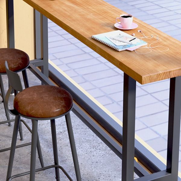 Brown Modern Style Table Solid Wood and Iron with Footrest Coffee Shop Bar Table