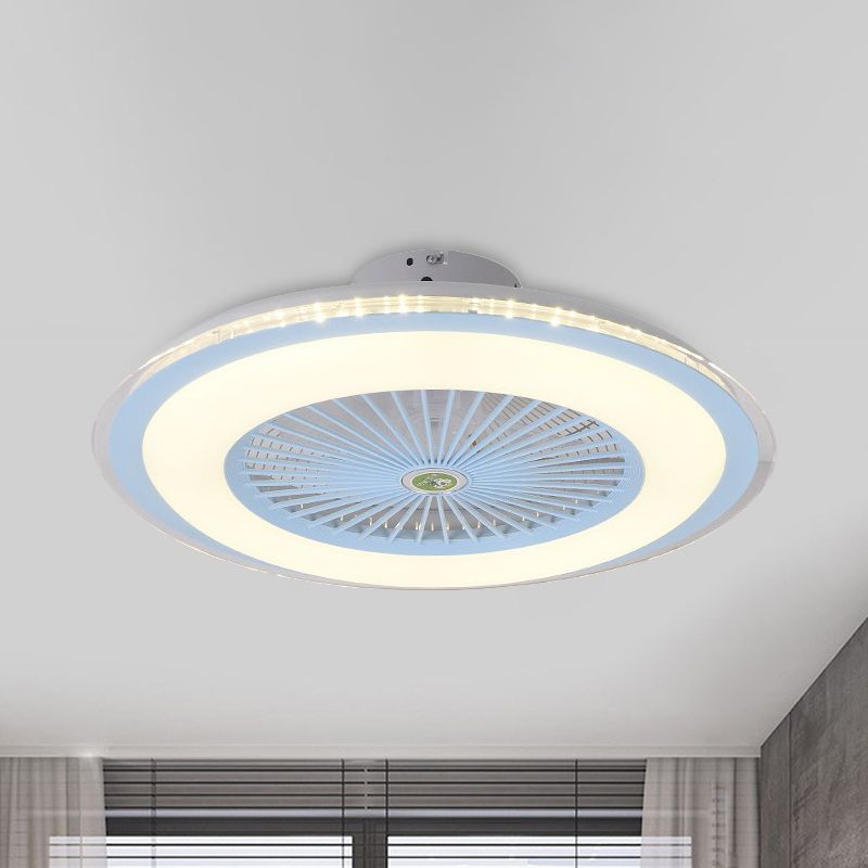 23,5 "W LED Cercle suspendu lampe à fans simple simple / bleu / or Finition acrylique Semi Flush Mount LAMPE avec 5 lames transparentes