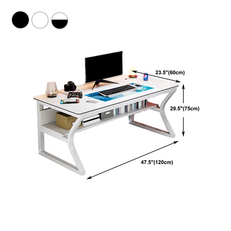 Wood Computer Desk Cable Management Rectangular Computer Desk with Shelf