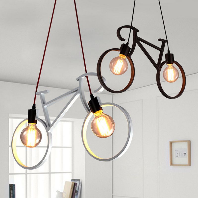 Bicycle Boys Schlafzimmer Multi -Light -Anhänger Industriellen Eisen 2 Köpfe Schwarz/Weiß Deckenhänge, 20,5 "/24,5" W.