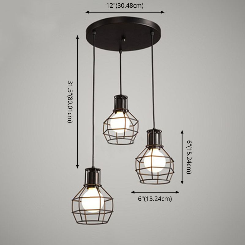 Cage Shade Pendant Lamp Industrial Black Finish Iron Hanging Light for Dining Room