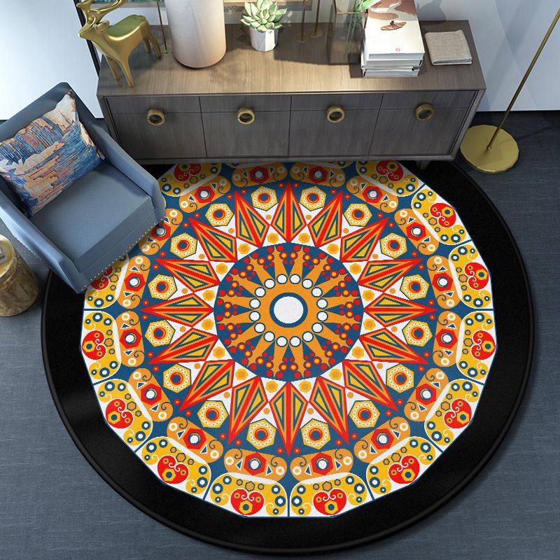 Turkish Mandala Rug Multicolored Synthetics Rug Washable Pet Friendly Anti-Slip Backing Area Rug for Great Room