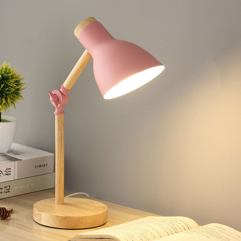 Domed Metal Rotatable Desk Light Modernist 1 Head White/Pink/Yellow and Wood Reading Lamp for Study Room