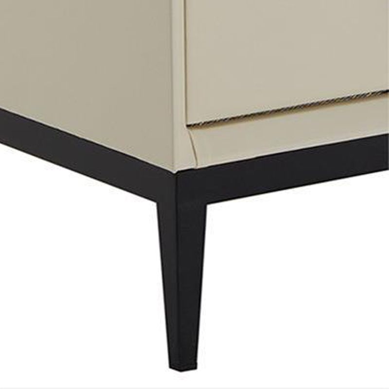 Contemporary Leather Accent Table Nightstand 18.11" Tall 2 Drawers Bed Nightstand