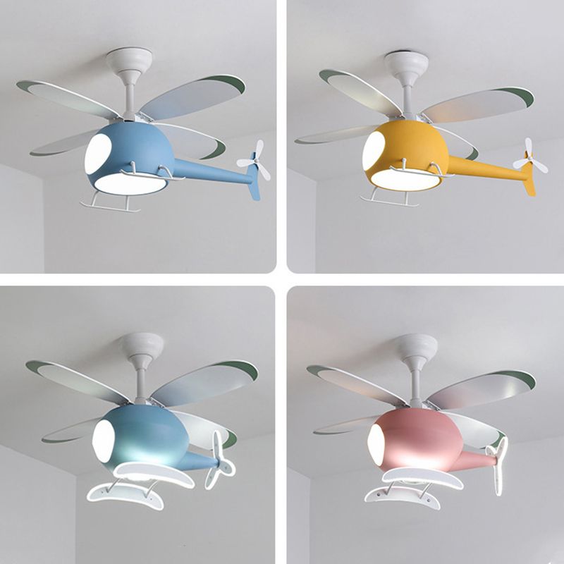 Kids Creative LED ventilateur léger avion en fer forgé lampe suspendue avec une teinte acrylique