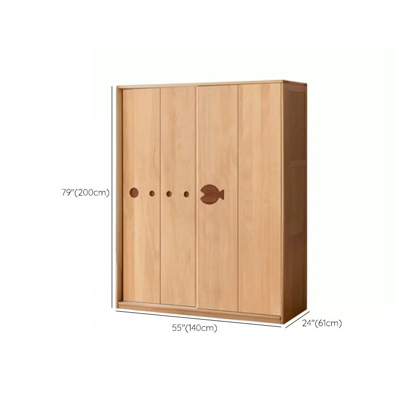 Beech Wood Kids Wardrobe Modern Closet with Sliding Barn Door