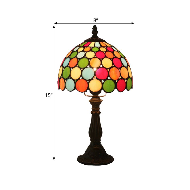 Dome Night Table Lamp 1 Light Cut Glass Tiffany Style Dotted Patterned Desk Light in Dark Coffee