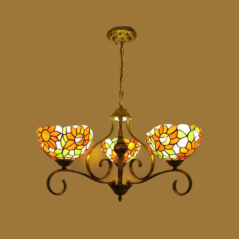 Verre tachée en laiton en laiton luminaire luminaire tournesol 3/6/8 lumières Tiffany Style Drop Pendant, 25,5 "/ 34" /37.5 "W