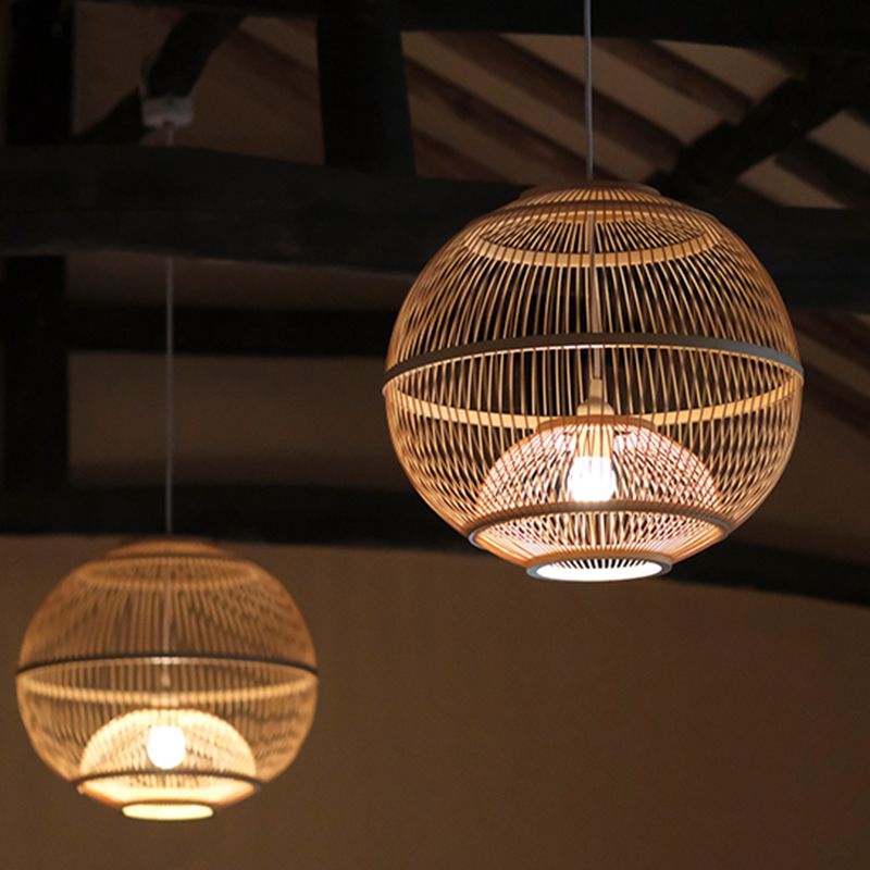 Moderno semplice lampada a sospensione Bamboo Forma a sfera 1 Light Bamboo Pendant Light per soggiorno