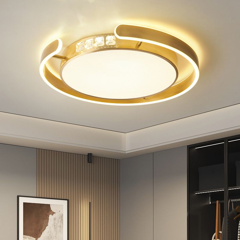 Contemporary Ceiling Lighting Gold Flush Mount Fixture with Crystal for Bedroom