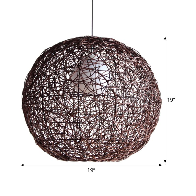 Sfera Lampada a ciondolo Asia Rattan 1 Testa Assunzione Appesa per soggiorno per soggiorno