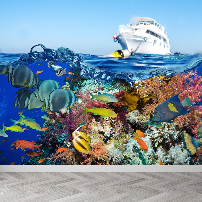 Washable Under Sea Scenery Mural Wallpaper Tropical Non-Woven Wall Covering, Custom Made